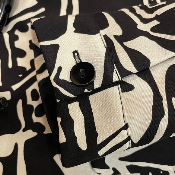 100% Silk Abstract Print Blazer Jacket M | Black White Art Statement Lined - Picture 7 of 8